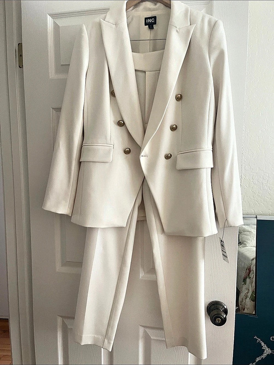 INC International Concepts Pants - INC Women's Double-Breasted Pantsuit in White never worn